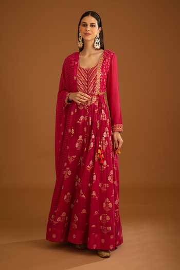Shyam Narayan Prasad Floral Pattern Tiered Anarkali Trouser Set 