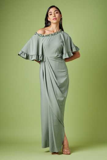 Aakaar Crystal Neck Draped Gown 