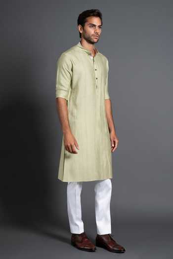 Raghavendra Rathore Jodhpur Silk Kantha Work & Pintuck Kurta 