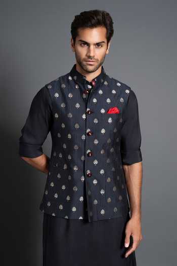 Raghavendra Rathore Jodhpur Chanderi Silk Woven & Kantha Work Waistcoat 