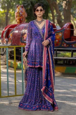 Irrau By Samir Mantri Flower Vine Print Kurta & Gharara Set 