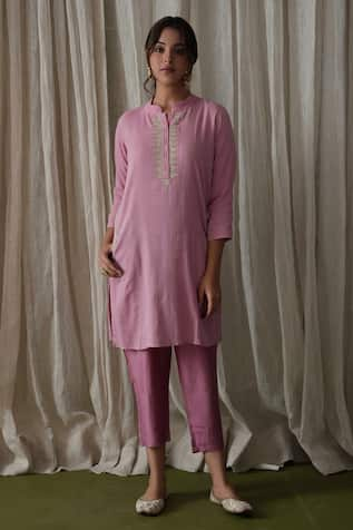 Kanika Sharma Crinkled Cotton Embroidered Kurta & Pant Set 