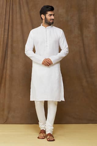 Samyukta Singhania Linen Cotton Mandarin Collar Kurta 