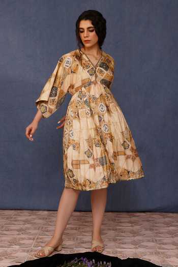 Chokhi Chorri Arsha Handwoven Silk Moroccan Tile Print Dress 