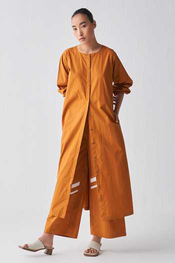 Three Rust Plain Jacket Tunic With Pant 