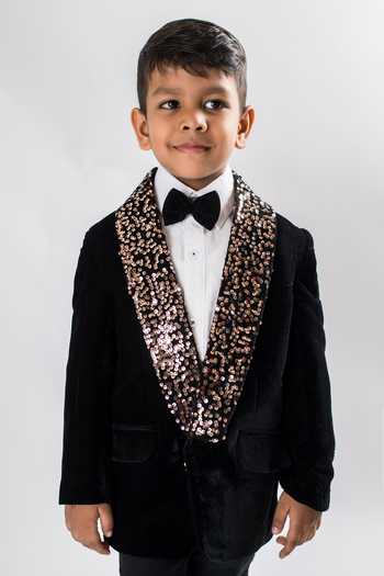 Lil Angels Black Velvet Sequin Embellished Blazer 