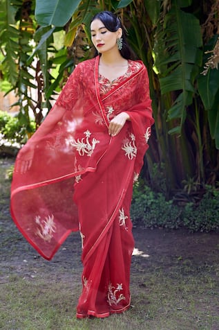 Atelier Shikaarbagh Flower Placement Embroidered Saree 
