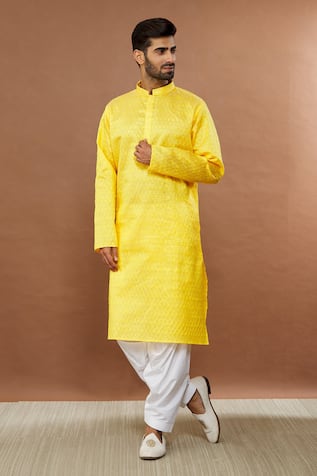 Leaf Pattern Embroidered Kurta Set For Kids