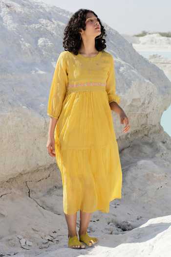 Tatwa Handloom Chanderi Resham Embroidered Dress 