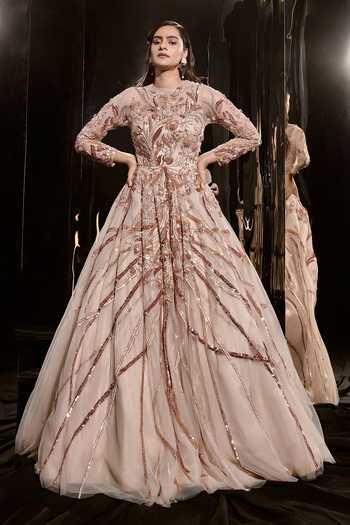 Masumi Mewawalla Floral Sequin Embroidered Gown 