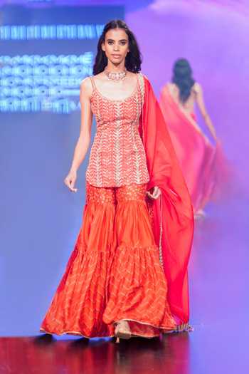 Punit Balana Surkh Laal Strappy Short Kurta Gharara Set 