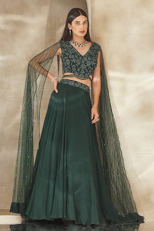 Net Embroidery Lehenga Choli in Dark Green | Lehenga Choli For Women -  Karmaplace