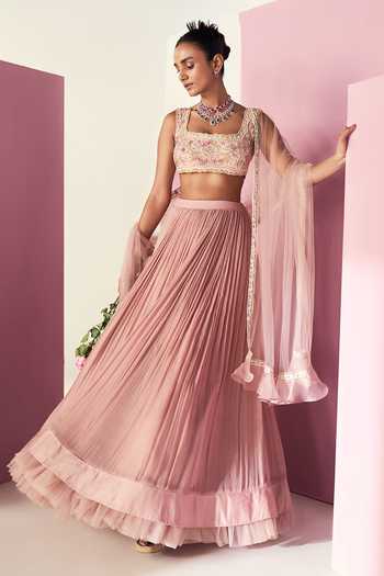 Ridhi Mehra Naahiyah Ruched Skirt Embroidered Blouse Set 