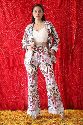 Shachi Sood Flora Print Jacket Pant Set 