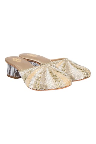Gold Zardozi Embroidered Block Heels 