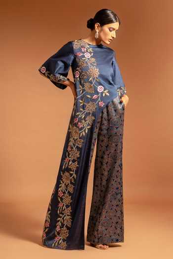 Sejal Kamdar Flower Embroidered & Ajrak Print Jumpsuit 
