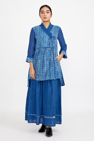 Jayati Goenka Checkered Print High Low Tunic & Skirt Set 