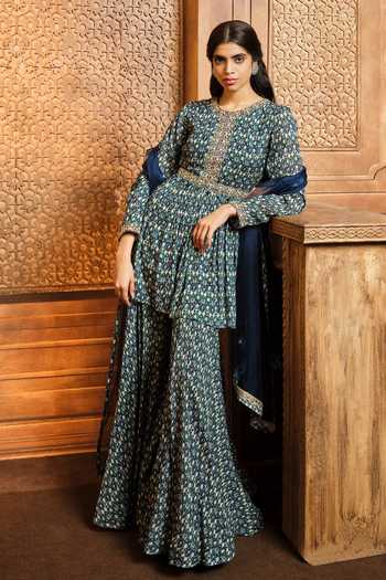 Aneesh Agarwaal Ikat Print Kurta Sharara Set 