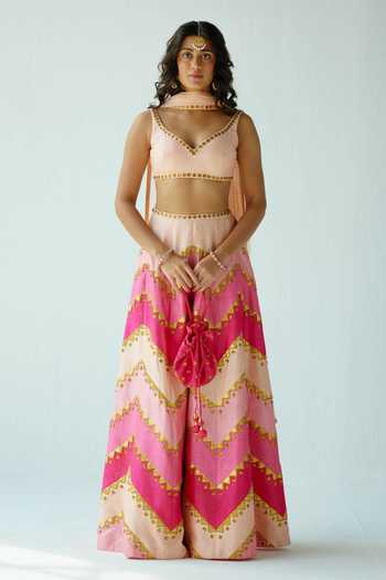 Priyal Prakash Zig Zag Embroidered Sharara Blouse Set 