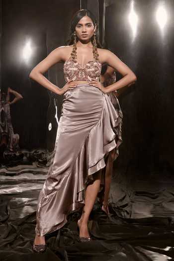 Masumi Mewawalla Sequin Embroidered Strapless Dress 