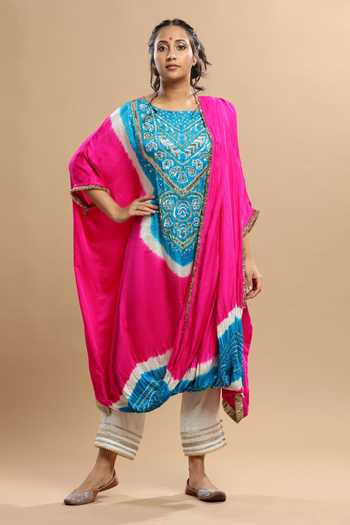 Etasha By Asha Jain Bandhani Pattern Draped Kaftan & Pant Set 