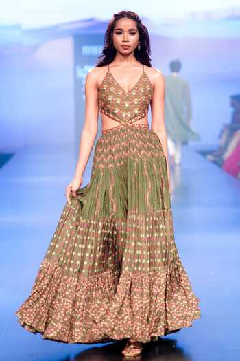 Punit Balana Coin & Resham Work Yoke Tiered Dress 