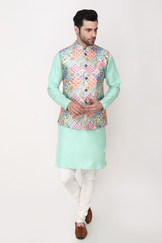 Manish Nagdeo Digital Print Bundi Jacket Kurta Set