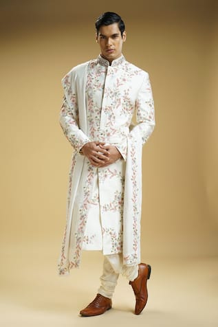 Flower Embroidered Sherwani Set 