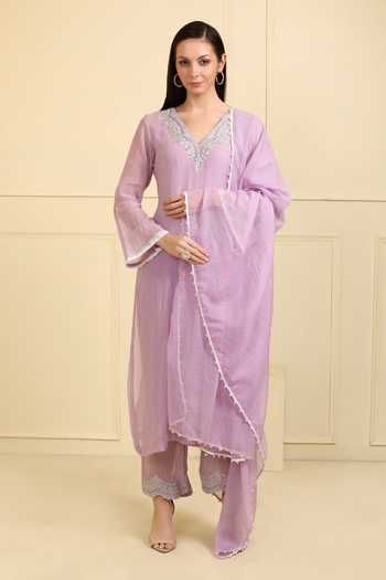 Neha Khullar Purple Embroidered Chanderi Silk Kurta Set 