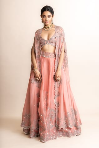 Nupur Kanoi Embroidered Lehenga Set With Asymmetric Hem Cape 