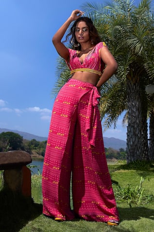 Babita Malkani Corded Top & Overlapped Pant Set 