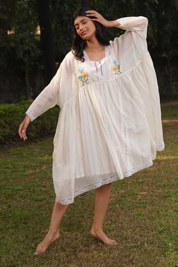 Dhaari Ribbon Embroidered Yoke Dress 