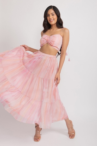 Aroop Shop India Roseate Tiered Skirt Set