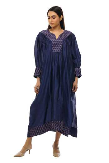 Khat Embroidered Neckline Chanderi Dress 
