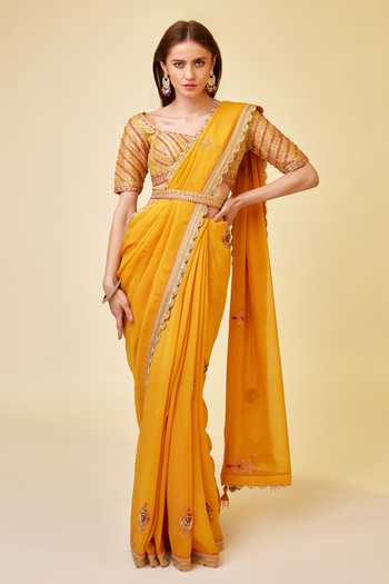 Shyam Narayan Prasad Floral Zardozi Embroidered Saree Set 