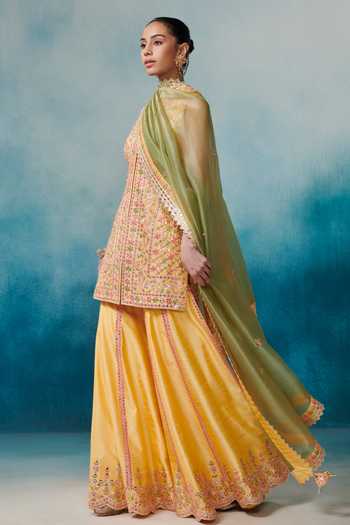 SUHINO Floral Embroidered Kurta Gharara Set 