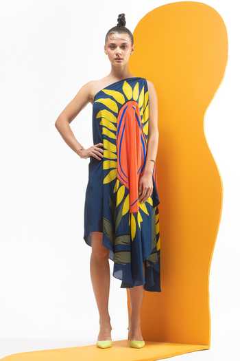Nautanky One Shoulder Printed Draped Dress 