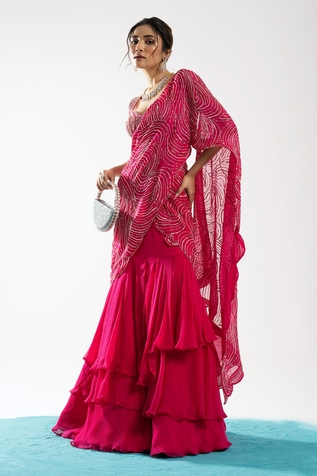 Charu and Vasundhara Esra Pre-Draped Tiered Lehenga Saree With Blouse