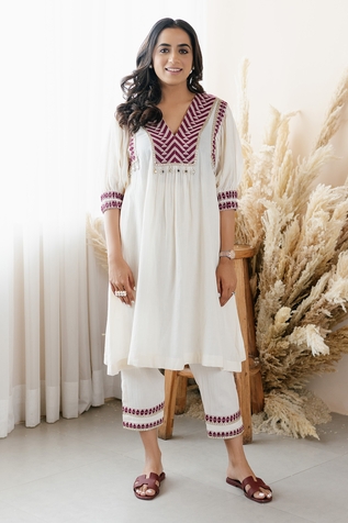 Seeaash Border Printed Cotton A-Line Kurta & Pant Set