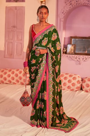 Siddhartha Bansal Royal Paisley Print Saree With Blouse 