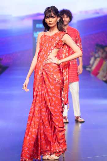 Punit Balana Flower Bouquet Print Pre-Draped Saree With Blouse 