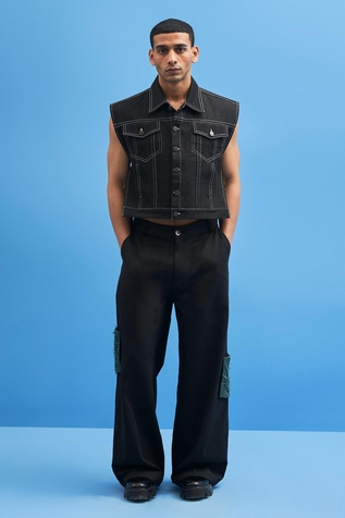 Siddhant Agrawal Label Denim Tie-up Cropped Jacket