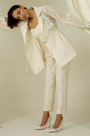 Sakshi Khetterpal Embroidered Chanderi Trench Pant Set 
