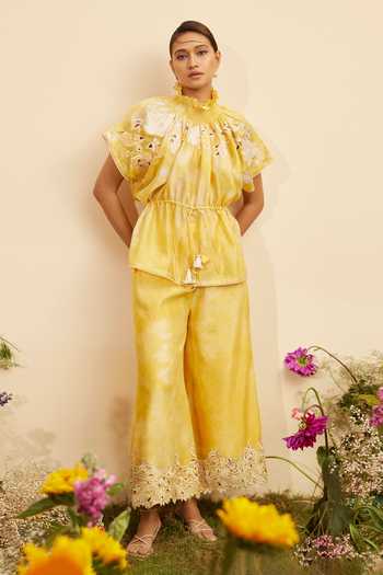 Chandrima Floral Cut Work Hem Culottes 