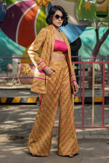 Irrau By Samir Mantri Linen Satin Floral Print Jacket & Pant Set 