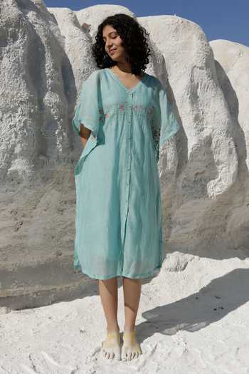 Tatwa Handloom Chanderi Placement Embroidered Kaftan 