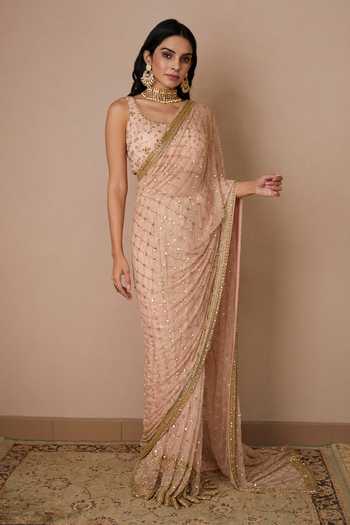 ASTHA NARANG Checkered Embroidered Saree With Blouse 