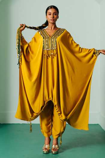 Prahnaaya Yoke Embroidered Cowl Kaftan & Pant Set 