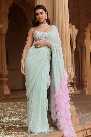 Dheeru Taneja Pre-Draped Saree With Embroidered Blouse 