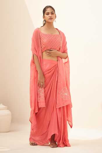 Hirika & Dhruti Embroidered Jacket Draped Skirt Set 